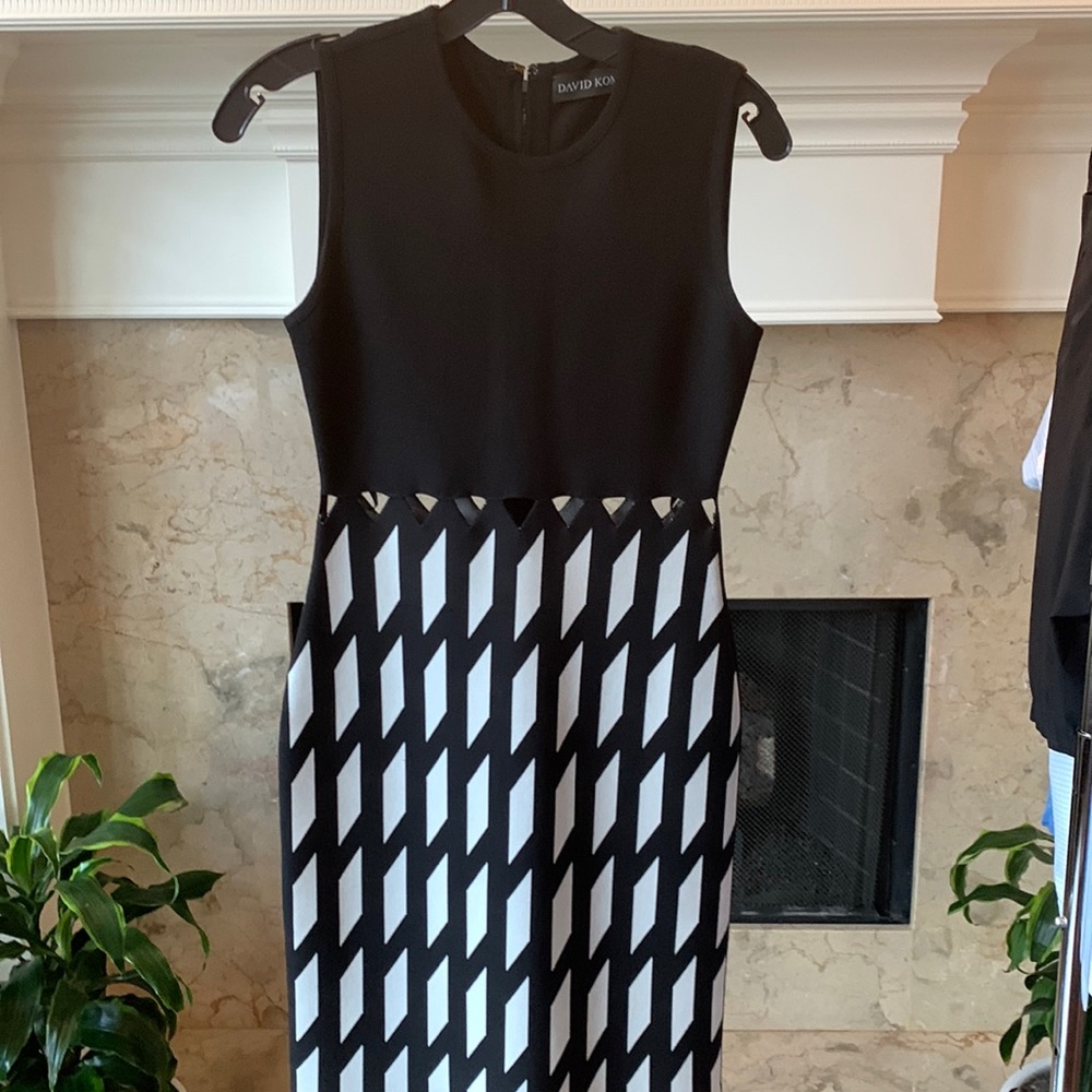 Intermix / David Koma black and white stretch dress with cutouts